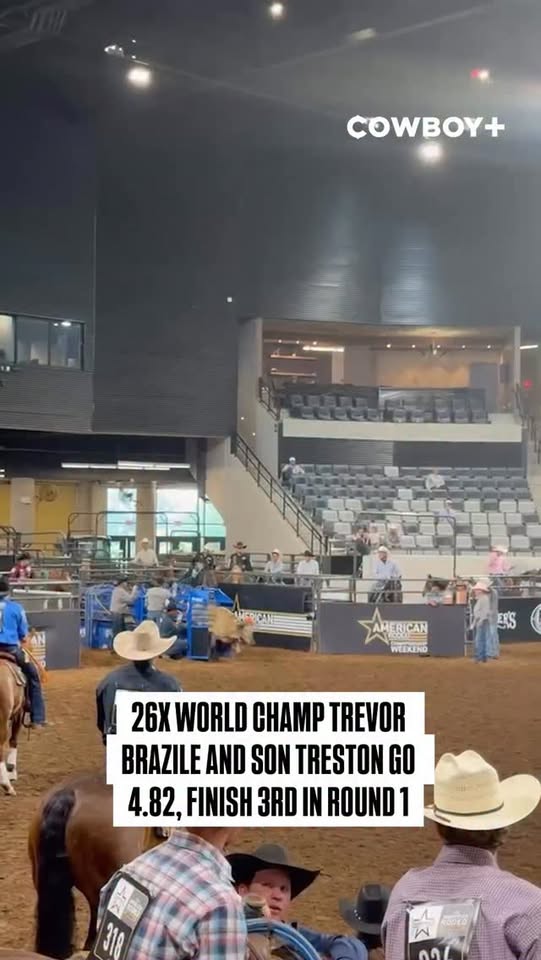 From one generation ➡️ the next 👏

Legendary world champion Trevor Brazile paired up with his son Treston to clock a 4.82-second run in Round 1 of the team roping. The time was good for 3rd place as the Braziles look to advance to The American Rodeo Central Regionals finals Saturday night.

Watch the action all day long on Cowboy+

#TheAmericanRodeo | @cowboy_plus