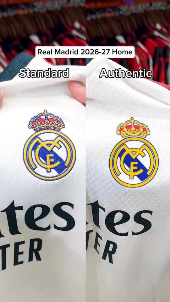 Standard vs Authentic spec 🔍

Take a look at the key differences between the standard and authentic spec adidas shirts with the brand new Real Madrid shirt.

The Authentic spec shirt features:

▫️Heat transferred crest and adidas logo
▫️Breathable lightweight material and a more fitted design 
▫️”Authentic” detail to lower front 
▫️AU code on tag