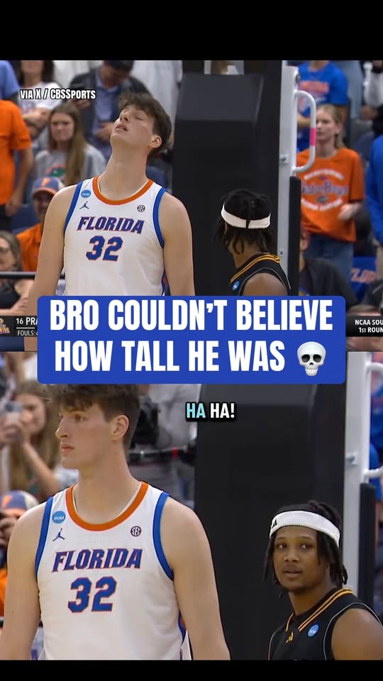 Prairie View A&M players were STUNNED at how tall Florida's Olivier Rioux (7-foot-9) is 😭 #funny #college #basketball #sports #reels