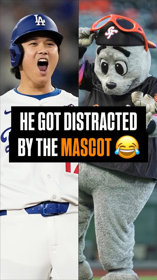 Shohei Ohtani got distracted by the mascot 🤣 #MLB #Baseball #Funny #LosAngeles #SanFrancisco