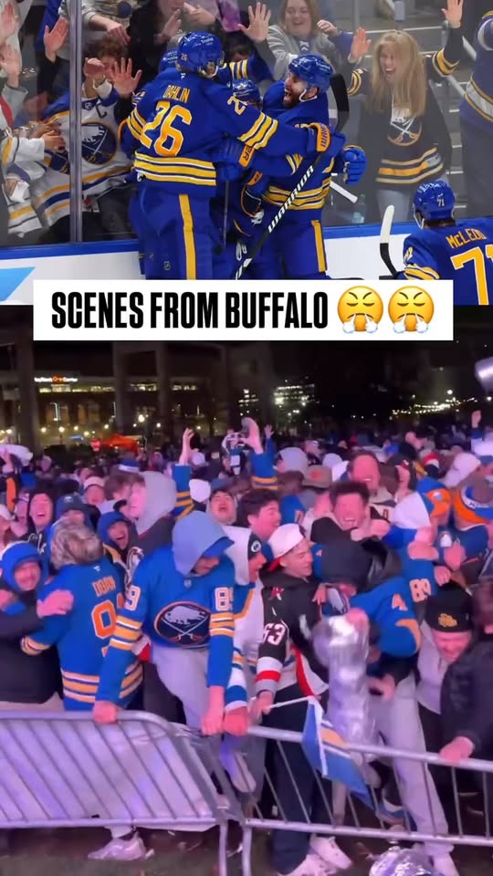 Buffalo fans went insane celebrating their first playoff win since 2011 🎉

via x/natemillssports | #NHL | #Buffalo | #Sabres | #Hockey