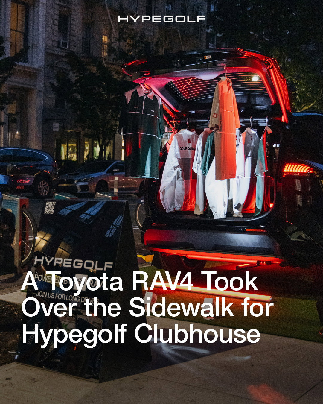 For opening night, we brought the Hypegolf Clubhouse concept all the way out to the sidewalk.⁠
⁠
A 2026 Toyota RAV4 parked outside 430 W Broadway became part retail display and part golf installation, setting the tone for three weeks of golf in SoHo. Inside, guests moved between simulator challenges, the putting green, curated retail and a first look at the Hypegolf x Toyota RAV4 collection.⁠
⁠
Hypegolf Clubhouse is open now through August 19 at 430 W Broadway.⁠
⁠
#ToyotaPartner #RAV4 @toyotausa