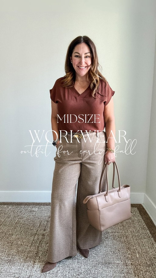 🍂 Early fall is calling, and this workwear look is answering! blouse + wide leg trousers = my go-to combo when I want to look pulled together but still feel comfy. 

Like & Comment ‘TRM’ and I’ll send you the links!

#WorkWearWednesday #MidsizeStyle #EarlyFallOutfit #OfficeStyle #WhatToWearToWork #TheRecruiterMom #recruiterstyle