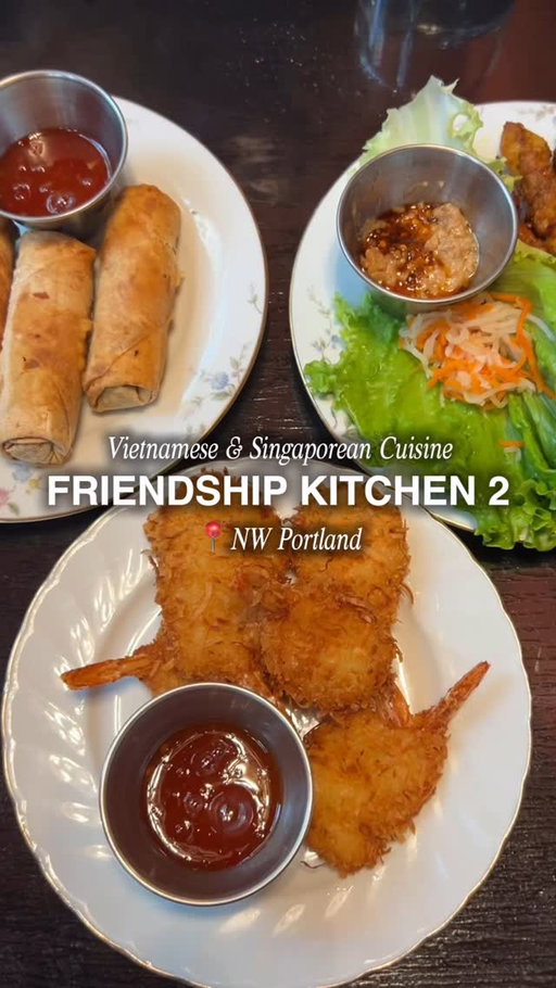 Happy Friday! 🥂🩷 Treat yourself to dinner and drinks at @friendshipkitchen.sgnsin in NW Portland! 

Friendship Kitchen 2: Saigon 2 Singapore is a female-owned establishment by wives, Trang & Wei-En. 🫶 This is the sister restaurant of Friendship Kitchen on NE Gilman, which Trang opened in 2021. Friendship Kitchen 2 is a combination of their cultures and cuisines. Trang serves her Vietnamese dishes that she loves, alongside Wei-En’s mom’s Singaporean recipes. 🇻🇳🇸🇬

Trang reached out to me to come in, and I was super excited to support and try this spot! 🫶 We ordered a variety of drinks (both NA & alcoholic) — our favorites were the thai tea, made with coconut milk and their NA fruit drinks!! 😮‍💨 We also ordered a few appetizers and enjoyed the coconut prawns the most 🦐 perfectly crisp with good flavor! 
 My group got to try different entrees, including the Laksa, Bun Bo Hue, Shaken Beef, Crispy Noodle & Abundance Bowl. 🤩Everyone loved their entrees - I got the bun bo hue (Vietnamese spicy beef noodles), which I liked but it was slightly on the sweet side for me. 🍜 The entree that stood out to me the most, was the laksa that my friend ordered. It was warm, comforting and had a deep seafood and coconut flavor. 🤤 

The vibes were so cute - lots of seating and the staff was super friendly! 🩷 Overall, I enjoyed my visit and look forward to coming back for the laksa and drinks 🫶

Thank you so much to Friendship Kitchen for inviting me 💌 #invited & for my wonderful friends for coming with to destress! 💞 

📍Friendship Kitchen 2 (NW Thurman) 
💸 $25+ per person 

🏷️ #portlandfoodie #portlandeats #pdxfoodie #pdxeats #pdxfood #portlandfood #vietnamesefood #singaporeanfood portland foodie • portland eats • portland food
