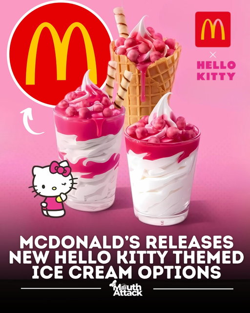 McDonald’s Brazil has just unveiled a delightful new collaboration that’s sending Hello Kitty fans into a frenzy — a limited-time lineup of Hello Kitty–themed ice cream desserts. The launch introduces three different creations: the Sundae Hello Kitty, the Top Sundae Hello Kitty, and the McColosso Hello Kitty, each blending McDonald’s signature vanilla soft serve with a bright pink tutti-frutti topping and colorful candy pieces.

The lineup delivers a playful mix of flavor and nostalgia, capturing the cuteness of Sanrio’s most iconic character while giving fans a fresh twist on classic McDonald’s treats. The Sundae Hello Kitty comes as a simple yet eye-catching swirl topped with pink sauce, while the Top Sundae Hello Kitty adds extra flair and crunch. For those craving something bigger, the McColosso Hello Kitty offers a cone packed with soft serve, candy toppings, and a drizzle of tutti-frutti syrup.

Launched across Brazil in August 2025, the desserts have already gone viral on social media, with fans praising the colorful design and begging for an international release. While the collaboration is currently exclusive to Brazil, it continues McDonald’s trend of themed menu items that celebrate pop culture icons. Whether you’re a Hello Kitty collector or simply love trying creative desserts, this release is a must-try for anyone in Brazil looking to satisfy both their sweet tooth and love for kawaii culture.
.
🚨 Hungry for more food news? Head to the link in our bio or search www.mouthattack.com for the full scoop on this post and the latest releases! 🍕📲 Enter your email to join our food release newsletter for exclusive updates straight to your inbox! 🌟
.
( 📰 @mouthattack 
.
#food #instafood #foodphotography #foodstagram #tips #foodtip #tipping #mcdonalds #fastfood #news #foodnews #foodienews #vrialfoodnews #tipflation #inflation #foxnews #foodstudy #study #poll