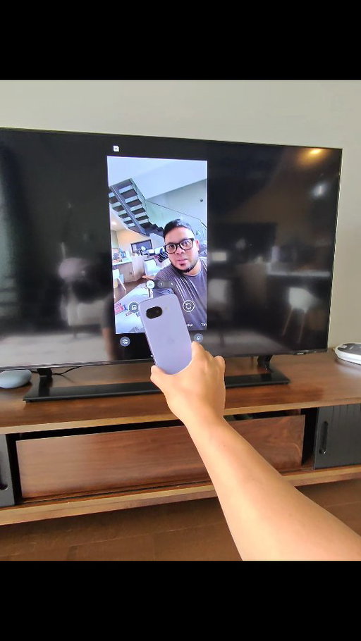 You can use your Google TV as a huge viewfinder for your phone camera. In this example, I'm using the Pixel 9a casting to our TV in the living room. Cool trick I learned from @michaelbtech #googlepixel #pixel9a 💡