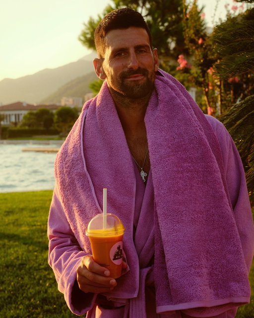 When it Feels Good 😌 Novak Djokovic in his summer element with his favorite juice, the Feel Good 🥕 Check our highlights for a special announcement… 🎾 #feelgoodwithnovak