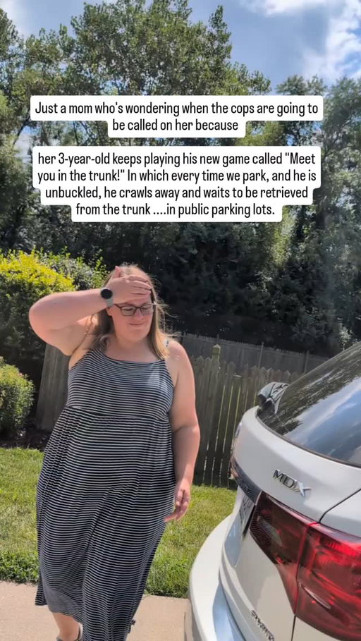 Why are our kids always out here trying to get us put on some sort of list?

Doesn't matter if it's our own driveway or a public parking lot, he will be  waiting crisscross applesauce in the trunk with the most triumphant smile on his face. 

If you ever see me retrieving my kid from the trunk, I SWEAR HE WAS BUCKLED INTO A FIVE-POINT HARNESS CAR SEAT THE WHOLE RIDE. 

#kelsewhatelse #midwesternmom