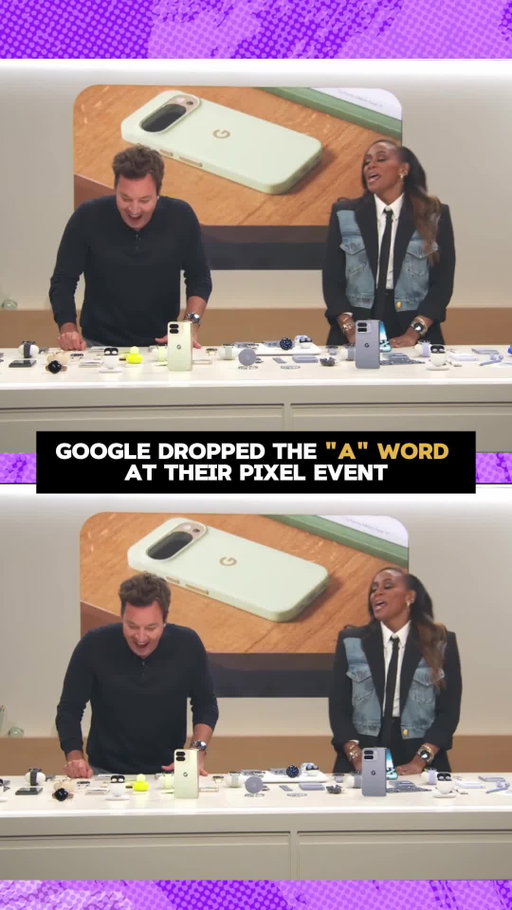 At the #MadebyGoogle event, things got spicy when someone whispered the forbidden fruit’s name (it rhymes with Snapple). ⁠
⁠
Somewhere, a PR manager fainted.⁠
⁠
#google #jimmyfalon #googlepixel