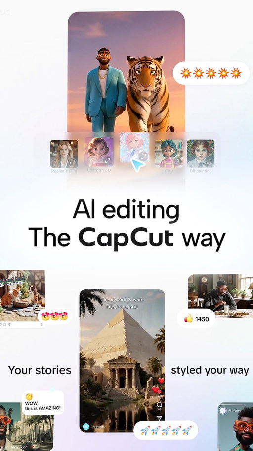 The future of editing is already in your pocket. Introducing AI editing the CapCut way. Our full suite of AI tools are built to make your creative journey simpler, more powerful, and smarter.

From auto edits to AI characters, smart cuts and instant translations, and generative visuals - our AI tools give you new ways to create. Your ideas, our tools.

Get inspired to create something new with #CapCutAI.

#CapCut #AIEditing