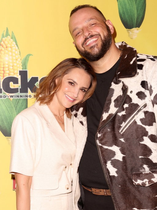 If you go see @shuckedmusical at @hollywoodpantagestheatre, bring someone ya can be corny with 🌽. By the last slide you’ll see @rachaelleighcook and I have been poppin for years and we’re still a-maize-ing together. ( 📸: @chelsealaurenla ) Support Live Theater!  Jacket: @hawkers_va.  Tshirt @builtdifferentv  Pants @onebonebrand  Shoes @marcnolanshoes  Hair: @bsgdispatch