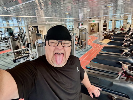 Views from the gym!  Notice I’m the only one in there.  Which is fine by me.  No one can see how “HEALTHY” I am.  Ugh... Holland America Zaandam, Holland America’s Zaandam August 20-27 2025