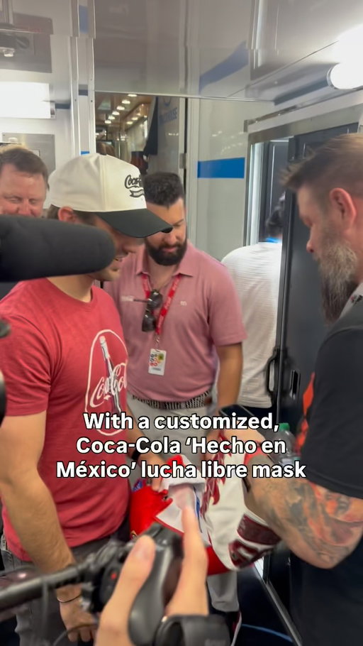 On behalf of @619iamlucha, 
WWE Superstar Kevin Owens surprised @daniel_suarezg with a custom @cocacola Hecho en Mexico luchador mask ❤️🖤 #CokeZeroSugar400