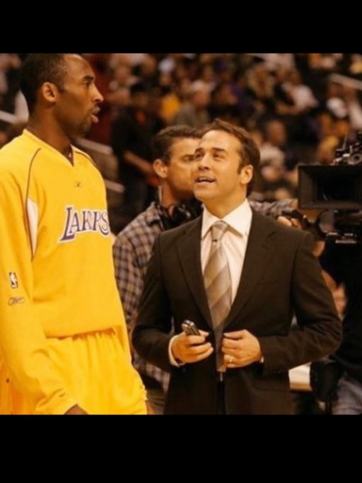 I took the opportunity to approach Kobe in the shoot around ( notice the camera behind me )
I stayed in character and told him I wanted to sign him and he would make Denzel look like  Carat Top. He told me that he didn’t think he had the charisma to hold the frame. He did all of this while draining threes and being wildly charismatic. What a second act that guy would’ve had… He was insanely curious and a master simultaneously . unfortunately that little improvise scene never made it into the episode yet It was gold. Miss u King  #ripkobe