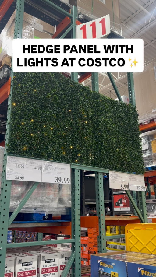✨ Hedge Panel with Lights at Costco! This artificial hedge panel measures in at 39.4”x39.4” and features LED lights! Perfect for sprucing up your outdoor patio area, balcony, and more! Get it for $39.99 #costco #hedgepanel