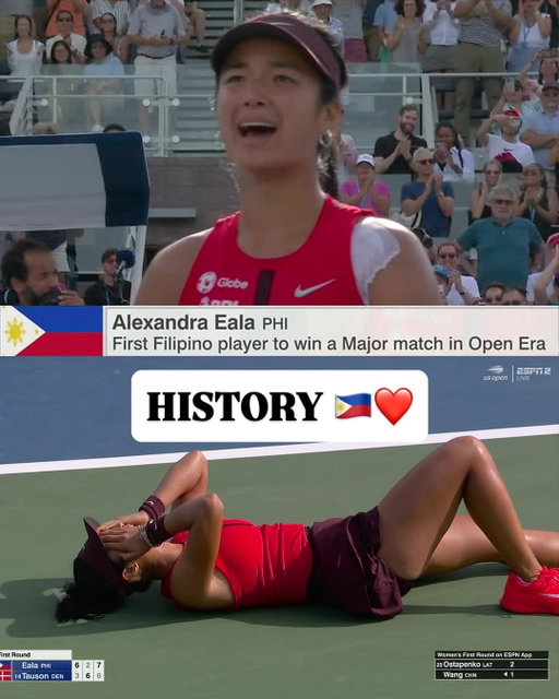 Alexandra Eala makes history at the US Open ❤️ 

She becomes the first player representing the Philippines to win a major singles match in the Open Era 🇵🇭