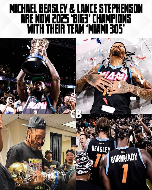 CHAMPIONS: Michael Beasley & Lance Stephenson — one of the best, if not THE BEST duo in the league — are now ‘BIG3’ champions! 🏆

Beasley dropped 25 PTS & 12 REB, Lance Stephenson had 14 PTS & 9 REB, & Mario Chalmers hit the game-winning three! 🪣

A few basketball legends added some hardware! 

Photos: @realryankphoto / @ruvinlevavi