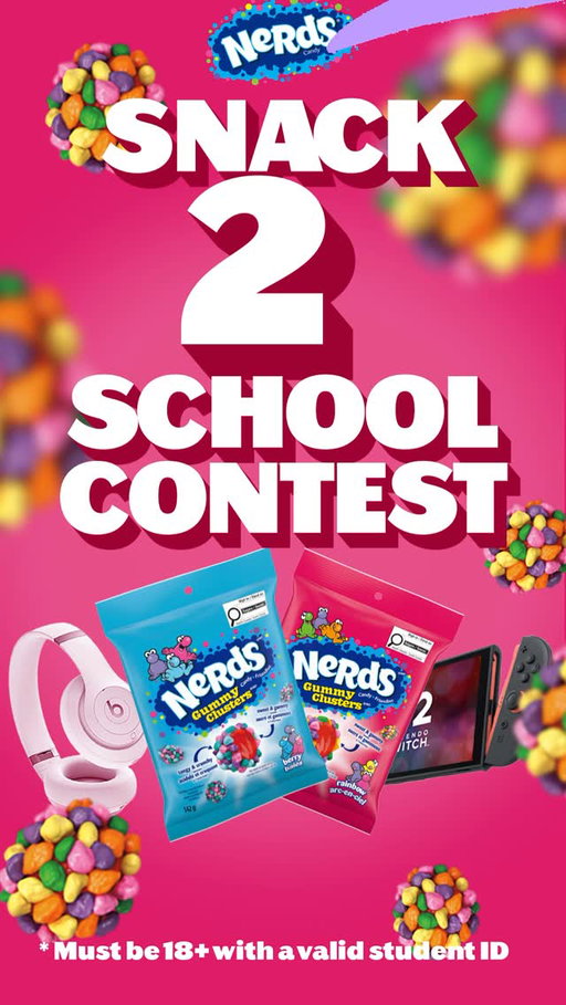 Back to school contest alert! 🔔 Kick off the school year right with Nerds Candy! Win 52 bags of Nerds Gummy Clusters plus bonus tech prizes like a gaming console or headphones - Beats Headphones and Nintendo Switch- over $1500 in total value.

How to enter ⬇️:

- Follow @NerdsCandy_Canada
- Like this post
- Tag your study or snack buddy in the comments

Details:
Must be following @nerdscandy_canada at the time of the draw. Contest opens August 25, 2025 and closes September 15, 2025 at 11:59 PM EST. Open to Canadian residents only.
Winner will be contacted via DM from @nerdscandy_canada.
Sponsor: Ferrara Candy Company