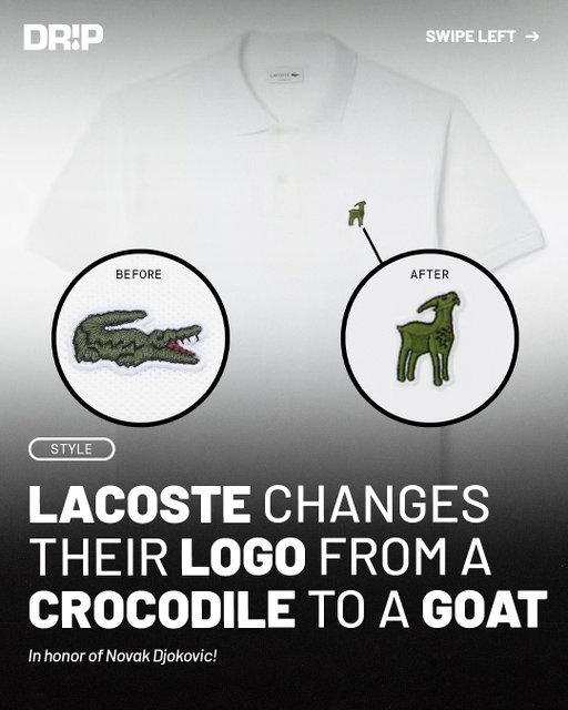 In honor of tennis star Novak Djokovic, Lacoste has dropped a special collection swapping their iconic crocodile for a goat emblem ‼️🐐

(The classic crocodile is still around, Lacoste just released a special collection for Djokovic who is playing in the US Open)