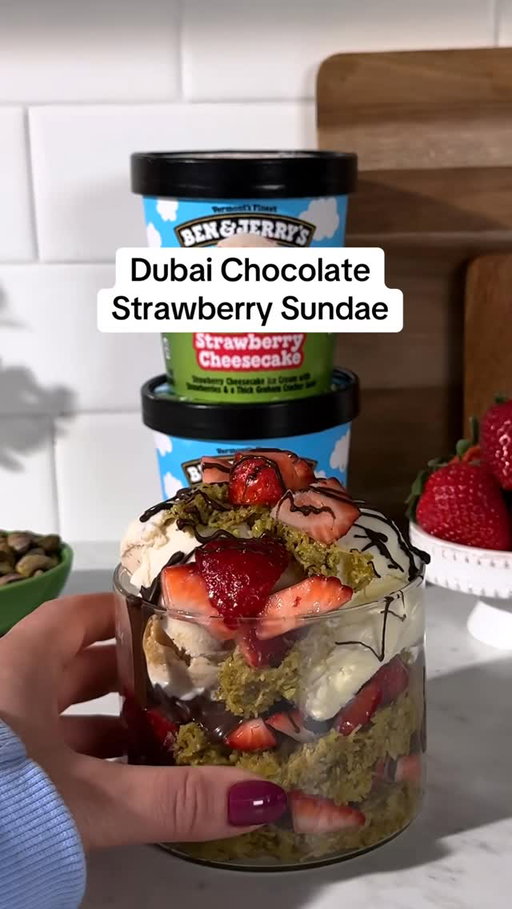 Proof we can make any trend into a sundae. 🍫 #benandjerrys #dubaichocolate #sundae #icecreamsundae