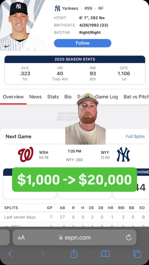 Anyone think I’m cashing this lineup or nah? LMK 🫡⤵️ 

#mlb #baseball #sports #aaronjudge #yankees #nyc