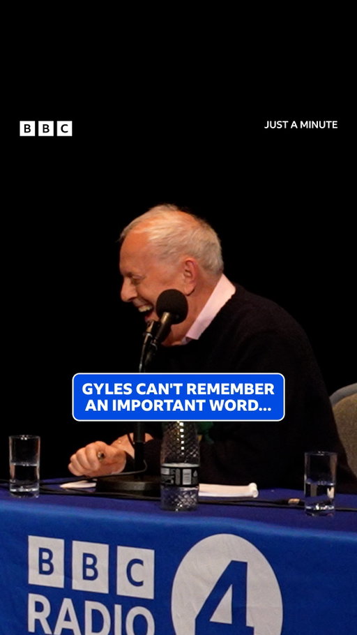 Gyles can’t remember what word was repeated in his challenge… 😂

Sue Perkins challenges Tony Hawks, Desiree Burch, Gyles Brandreth and Emma Sidi to speak for a whole minute without hesitation, repetition or deviation.

Just a Minute | Listen on BBC Sounds