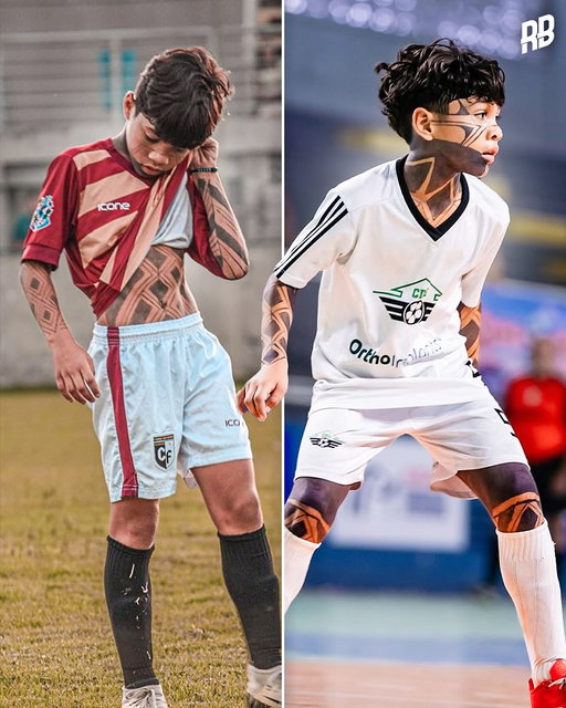 This is an amazing story. Meet Bryan Pereira, an U10 player at Craques Do Futuro in Brazil. He often plays his matches with his ‘tattoos’. 🇧🇷

These are actually just body paintings, which pay homage to his families’ Indigenous & tribal roots. He originates from a village in Aracruz, Brazil… and each individual painting has a meaning. ❤️

So nice to see a young aspiring player have the confidence to express who he really is & where he comes from. Doing his family proud… Keep shining 🫡🌟