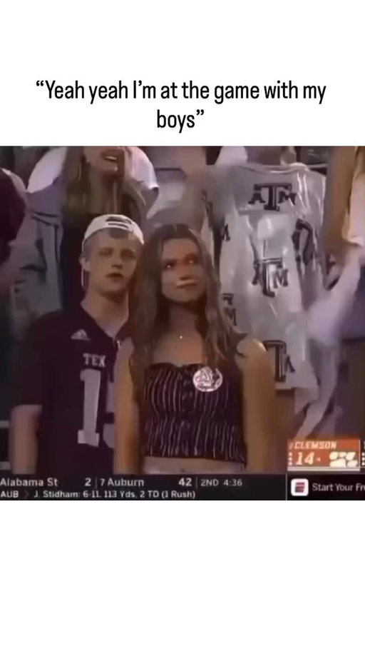 Caught in 4K at Kyle Field

Texas A&M fan just got exposed with the side piece on national TV

How long before this turns into the ultimate College Station breakup?

Follow @collegefootball for the best news, highlights, memes and more!