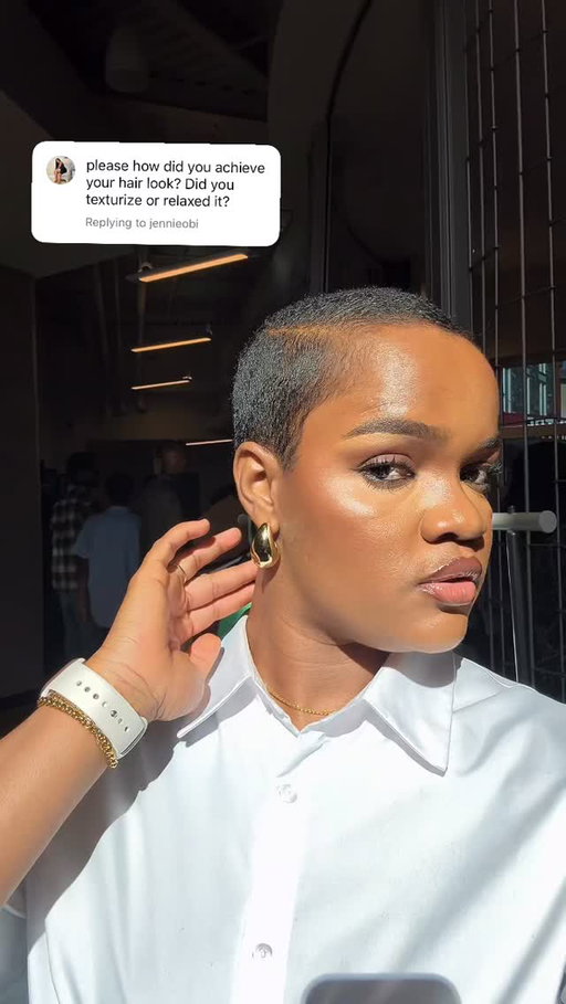 Few pointers: 
The clipper size that was used for me was either 1.5 or 1.8 I can’t remember.
Every side of my head is the same length I didn’t want too much drama.

If you start applying relaxer from the front of your hair it’s going to burn, apparently those strands are lighter. So star from the middle then work your way outwards.

 One thing I’ll do is play with my hair and I think I’ve found my signature style!!!

#yyccontentcreator #pixiecut #shorthair #shortrelaxedhair #stylingtutorial #relaxedhair