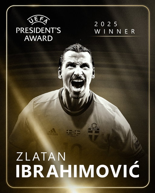 🏆 @iamzlatanibrahimovic is the winner of the 2025 UEFA President’s Award, which recognises exemplary achievements on and off the pitch.