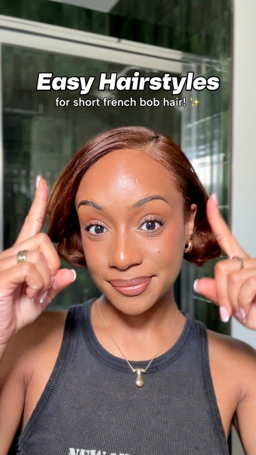 styling a French bob doesn’t have to be complicated!! 🖤 here are 3 quick + easy hairstyles that take under 5 minutes ⏱️ i think these would be great for back to school too. which one would you wear first? 
 
#FrenchBob #BobCut #HairInspo #ShortHairStyles #backtoschool #backtoschoolhair