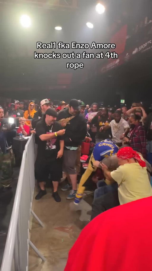 Real1 fka Enzo Amore knocks out a fan at 4th rope #wwe #indiewrestling #4thrope #westsidegunn