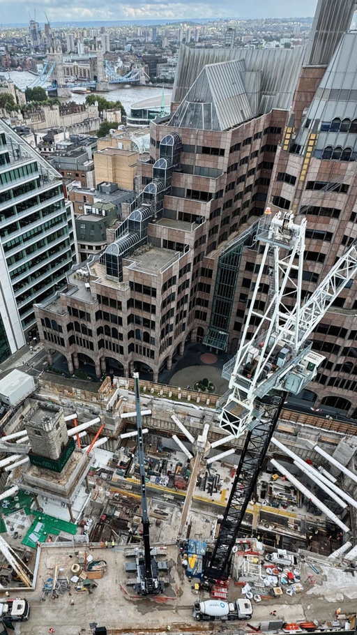 What a feat of engineering. The Tower of All Hallows Staining has seen a lot during the 700 years it’s been standing in the heart of London — but surely nothing quite like this 🏗️

Thanks to the development of the 36-storey Fifty Fenchurch, a new scheme designed by Eric Parry Architects, the Grade I-listed tower now finds itself balancing on stilts above a bustling construction site while new below-ground foundation and basement works are completed beneath it. 

The tower was first constructed in 1320 and is now all that’s left of the original church it was attached to, which collapsed during the Great Fire of London in 1666.

#construction #architecturelovers #architecture #engineering #TheB1M #heritage #history #uk #skyscraper #london #cities #build #building #design