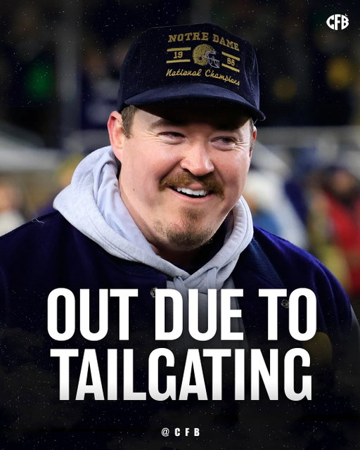 Notre Dame has (ATH) Shane Gillis listed as OUT (tailgating) on their injury report for this weekend.

😂😂😂

@CFB is so back‼️

📸 @ndfootball