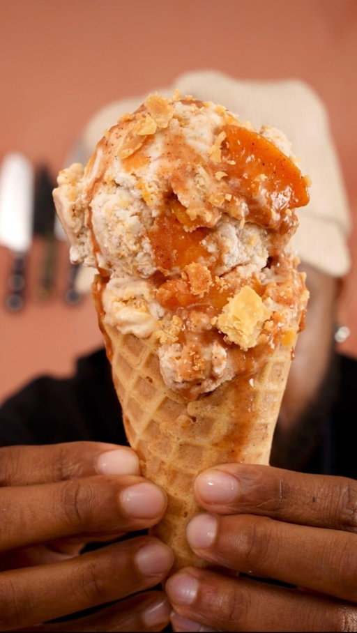 @brandongouveia has the perfect dessert to bridge late summer and early fall. Try his Peach Cobbler Rum No-Churn Ice Cream, inspired by @grandbabycakes. Recipe linked in bio