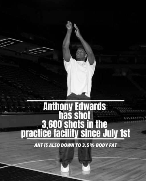 Anthony Edwards has been working hard this summer. Edwards has stayed in Minnesota instead of going back to Atlanta to make sure he’s ready for this season. 

According to Wolves General Manager Matt Lloyd Anthony Edwards has shot over 3,600 shots since the July 1st per their tracking data at mayo clinic square. Matt also confirms Ant is down to 3.5% body fat on the Skor North Podcast. 

“He’s ready to shoot out of a cannon this season” - Matt Lloyd 

#anthonyedwards #nba #minnesota #minnesotatimberwolves #minnesotavikings #minnesotastatefair #lebronjames