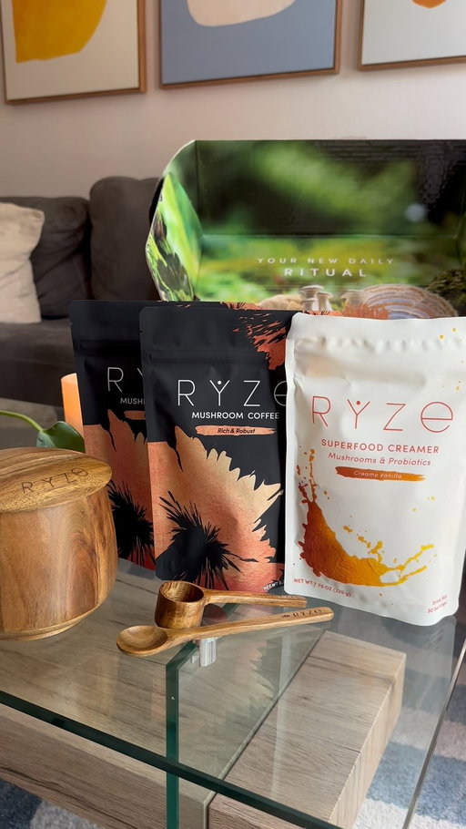 That acacia jar, scoop, and spoon combo 🤌 😮‍💨 

PSA: You can now order our Ritual Set with RYZE Dark Roast and get FREE extra goodies with any bundle (including a RYZE iced coffee glass + coffee travel set) ☕️ 

Link in BIO to shop! 🥳