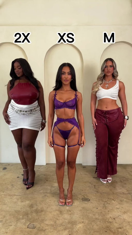 3 Different Bodies Mix & Match Outfits 🔥⁠
🔎 Wild West Faux Leather Pant⁠
🔎 Key West Mami Skirt Set⁠
🔎 On The Horizon Chain Belt⁠
🔎 Anywhere With You Satin 3 Piece Set⁠
🔎 The Best View Lace 2 Piece Set⁠
🔎 Not Phased Mesh Bodysuit⁠
🔎 Playing Nice Pleated Micro Mini Skirt⁠
🔎 Can’t Handle Me Knee High Boots⁠
🔎 Icon Living Handbag⁠
🔎 After Hours Lace Pant Set⁠
🔎 Love On Lock Corset Top⁠
🔎 Alora Ponte Bubble Hem Mini Skirt⁠