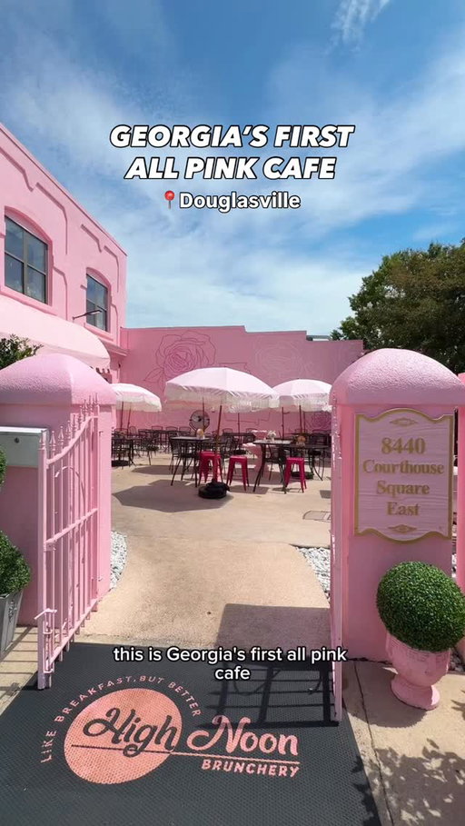Georgia’s first PINK café!💖
📍 @highnoonbrunchery Douglasville, GA

Open daily at 8AM!

⭐️ lobster omelette, chicken and pancakes, peach yogurt parfait, mango strawberry frose topped with champagne, giant pink sangria, mimosa me blue with cotton candy, & pink and gold pancakes🥞

they’re like iHop, but better with southern breakfast favorites, gluten free and plant based options! 

#atlanta #exploregeorgia #atlantaeats #atlfood #atl #douglasville #atlantarestaurants #georgiaonmymind