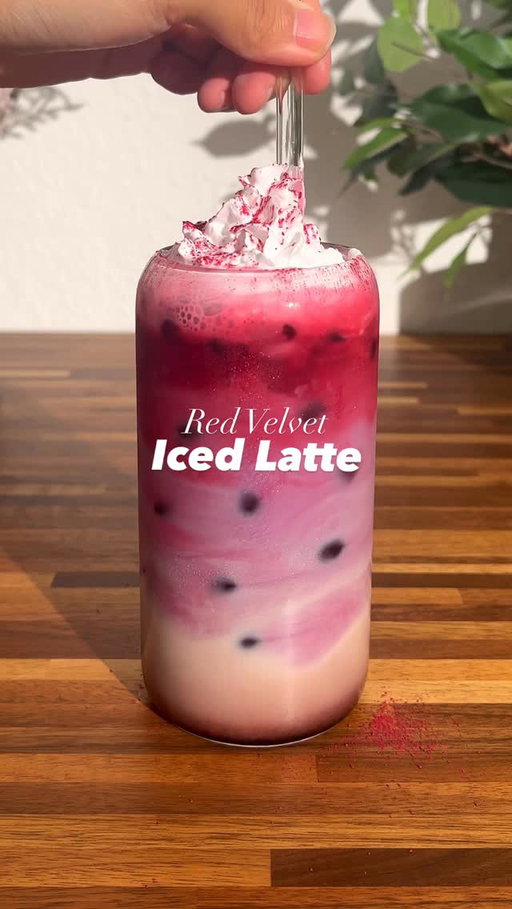 Red Velvet Iced Latte ❤️👀 Recipe👇🏽

We used the trending "red matcha" which basically is finely ground hibiscus flower. 
Fruity & Tart flavor. We liked it.

Recipe:
- add ice to your cup
- add 150 ml / 5 oz of your milk of choice 
- pour in 15-30 ml/ half - 1 oz of Ruby chocolate syrup
- prepare your " red matcha " (4g of powder for 90ml/ 3 oz of water)
- add the red matcha on top (concentrated hibiscus tea)
- top it with whipped cream and sprinkle some hibiscus powder on top

That’s it. Enjoy!

#icedlatte #matchalatte #redmatcha #hibiscus #redvelvet