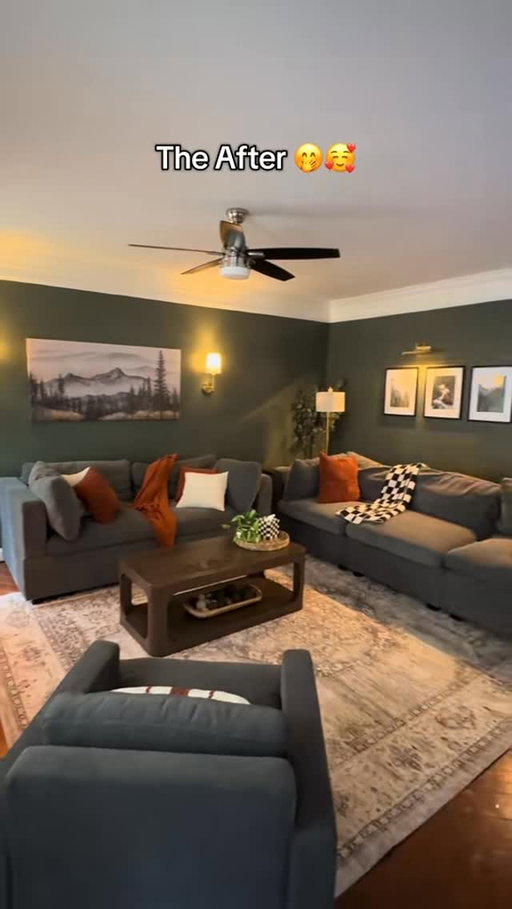The difference though 😱😅This upgrade was long overdue but now I have the cozy, moody, comfy living room I wanted 🥳 #beforeandafter #livingroom #roomupgrade #moodyvibes #moodyaesthetic