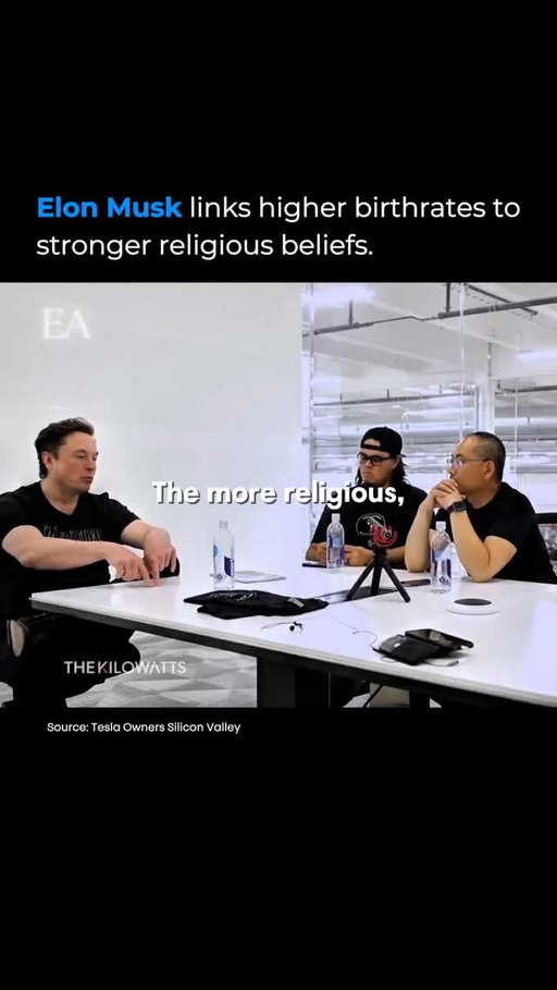 Elon Musk has often warned about declining birth rates — and he points to a clear pattern.

He explained that populations with higher levels of religion, lower education, and lower income tend to have higher birth rates. Meanwhile, groups with low religiosity, higher education, and higher income have the lowest birth rates by far.

For Musk, this isn’t just a demographic statistic — it’s a civilizational risk. If the most educated and wealthiest populations stop having children, while birth rates only remain high in poorer communities, the long-term consequences could reshape societies and economies worldwide.

It’s a reminder that building the future isn’t just about technology — it’s also about people.

→ Follow us (@entrepreneurarchived) for timeless lessons from the world’s most iconic entrepreneurs.

#business #entrepreneurship #entrepreneur #elon #elonmusk #birthrate