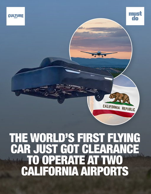 Flying cars are officially coming to San Francisco.

California startup Alef Aeronautics has been cleared to operate the world’s first flying car at Half Moon Bay and Hollister airports, both just south of SF.

The $299,999 EV, called the Model A, can drive like a normal car, then vertically take off and fly up to 110 miles.

With more than 3,000 pre-orders already in, the Bay Area will be the first place on Earth to see it in action.

Would you take a ride in one?

Follow @culturecutdrive @culturecuttravel @mustdosf for exclusive original content, giveaways, and more of the good stuff you just saw.

Media via Alef Aeronautics/Shutterstock

#culturecutdrive #flyingcar #sanfrancisco