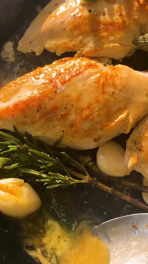 Here’s how to make @itsalislagle’s Butter-Basted Chicken Breasts:

• 1½ to 2 pounds boneless, skinless chicken breasts
• Salt and black pepper
• 1 tablespoon vegetable or canola oil
• 3 tablespoons unsalted butter
• 4 garlic cloves, smashed and peeled
• 4 rosemary, thyme or sage sprigs, or a mix

Use a meat mallet or heavy skillet to pound the chicken breasts to an even thickness. Pat dry and season with salt and pepper. Coat all sides with the oil.

Heat a large, preferably cast-iron, skillet over medium-high until just smoking. Add the chicken and cook until golden underneath, 3 to 5 minutes.

Reduce heat to medium-low. Flip the chicken and add the butter, garlic and herbs. When the butter is foaming, tilt the skillet and spoon the melting butter over the chicken until cooked through, 3 to 5 minutes. Spoon the butter onto any pale areas to create an even crust.

Transfer the chicken to plates and top with all the butter and bits in the skillet. Let rest for 5 minutes before slicing.