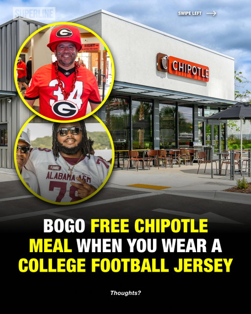 BOGO FREE entrees at Chipotle on September 15th! 🌯🌮⁠
⁠
Offer valid after 5pm When You Wear a College Football Jersey! 🏈⁠
⁠
Who's going⁉️⁠
⁠
via @thefreebieguy