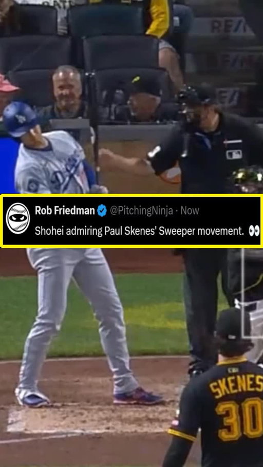 Shohei admiring Paul Skenes’s Sweeper movement…before striking out on a fastball. 👀Skenes k’d him twice. #mlb #sports #pitching #baseball