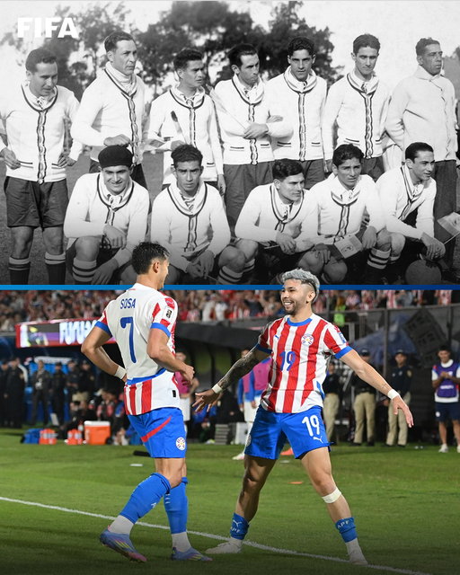 Then 🆚 now 

Paraguay will be making their ninth @fifaworldcup appearance in 2026, having first appeared at the tournament at the inaugural edition in 1930.