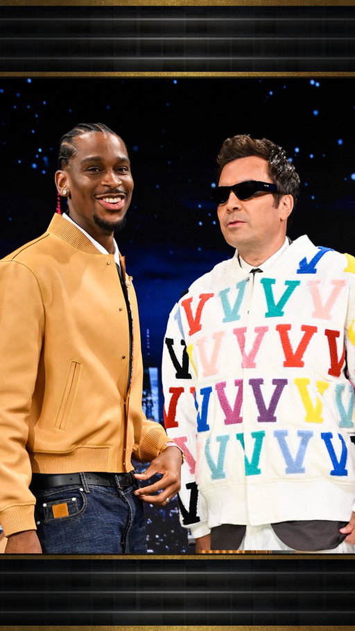 @shai breaks down his iconic tunnel fits and gets Jimmy to try one on! #FallonTonight