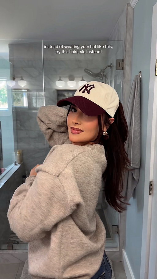 obsessed with wearing my hats like this lately! Lmk if you want to see more hat hairstyles!! #hathairstyle #hathairstyles #cutehairstyles #hathairstyleidea