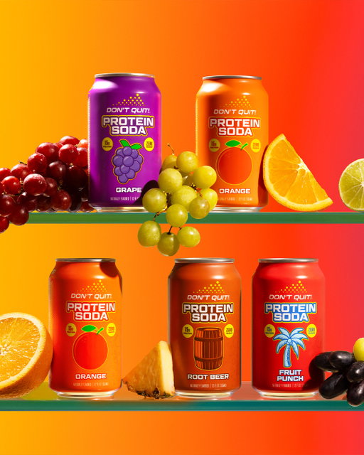 The next evolution of soda is here ✨ Don't Quit Protein Soda is now available in 4 delicious flavors:⁠
🍊 Orange⁠
🍇 Grape⁠
🍓 Fruit Punch⁠
🍺 Root Beer⁠
⁠
Find Don't Quit Protein Soda at @walmart and walmart.com, @albertsons @safeway @jewelosco @acmemarkets and @shawssupermarket 🛒⁠
⁠
#DontQuitProtein #ProteinSoda #Walmart #ProteinDrinks